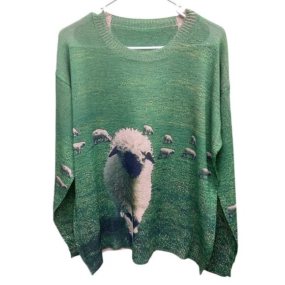 Sheep Sweater All Over Print Green Size XL - Picture 1 of 5